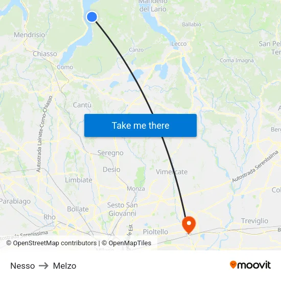 Nesso to Melzo map