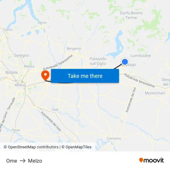 Ome to Melzo map
