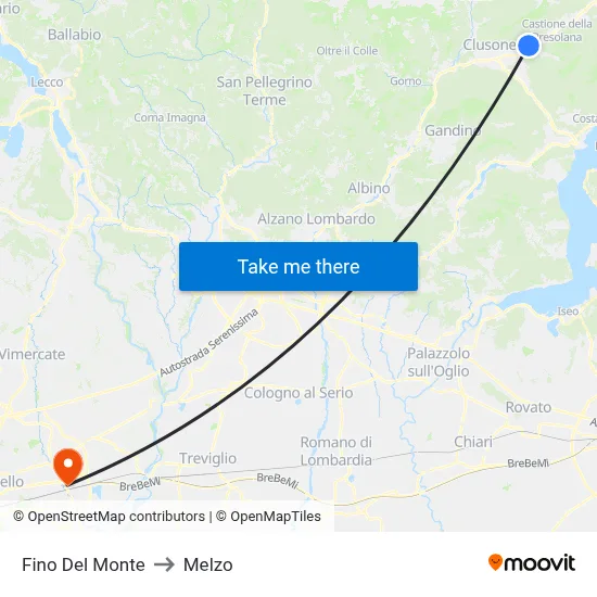 Fino del Monte to Melzo map