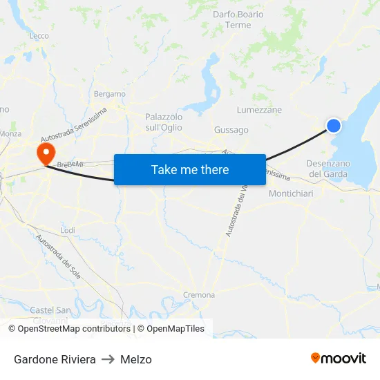 Gardone Riviera to Melzo map
