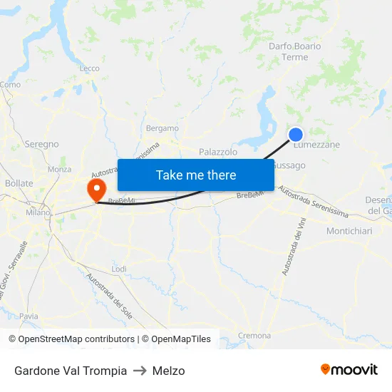 Gardone Val Trompia to Melzo map