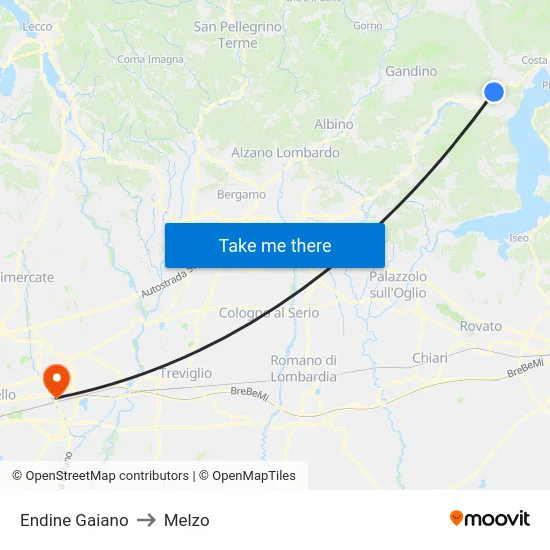 Endine Gaiano to Melzo map