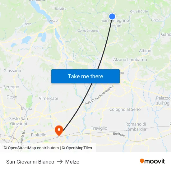 San Giovanni Bianco to Melzo map