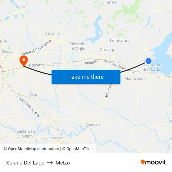 Soiano Del Lago to Melzo map