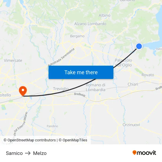 Sarnico to Melzo map