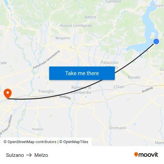 Sulzano to Melzo map