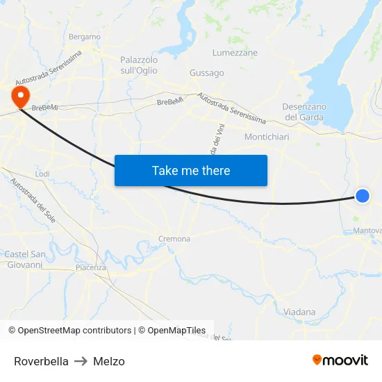 Roverbella to Melzo map