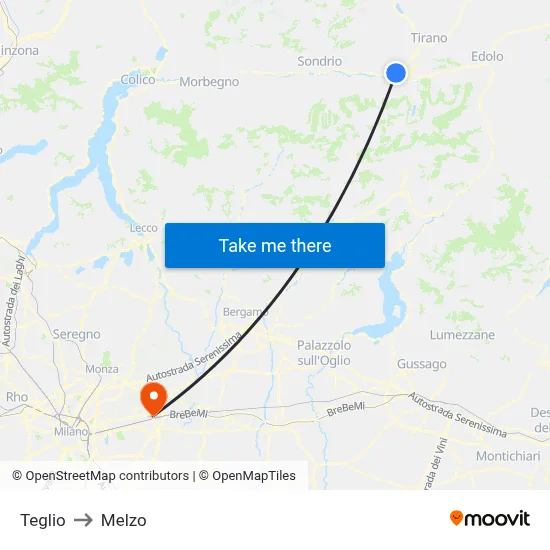 Teglio to Melzo map