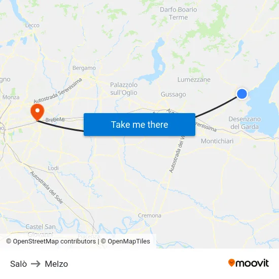 Salò to Melzo map