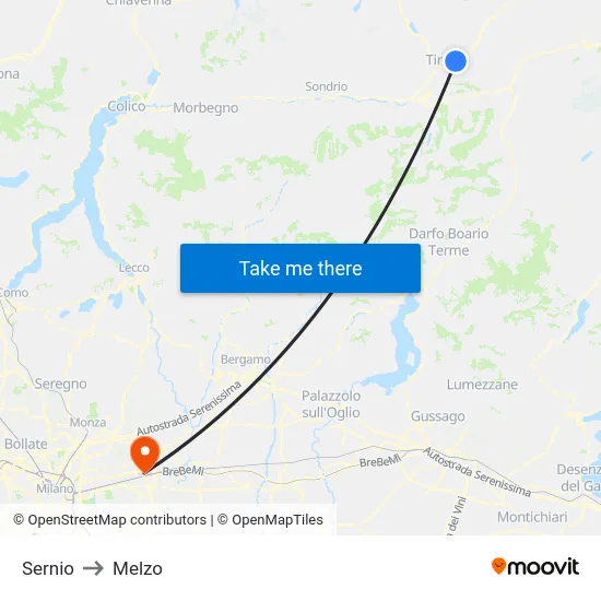 Sernio to Melzo map