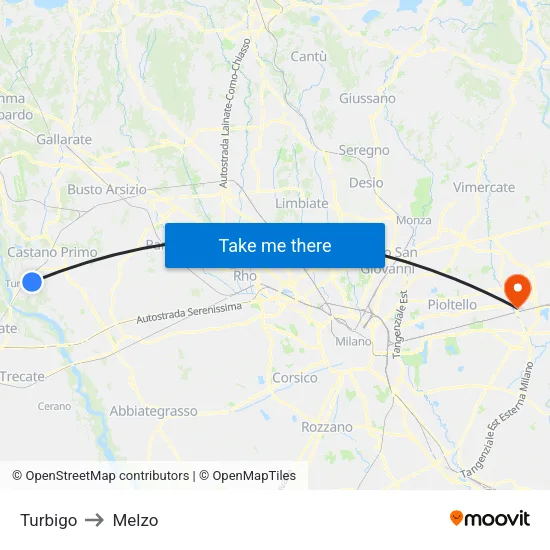 Turbigo to Melzo map