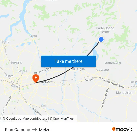 Pian Camuno to Melzo map