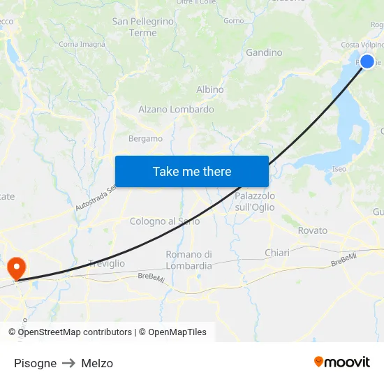 Pisogne to Melzo map