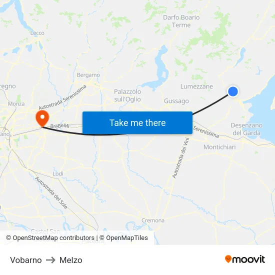 Vobarno to Melzo map