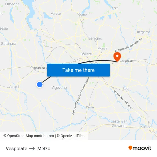 Vespolate to Melzo map