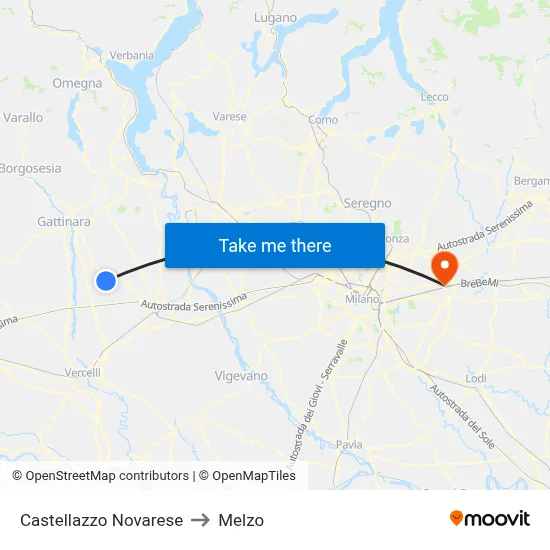 Castellazzo Novarese to Melzo map
