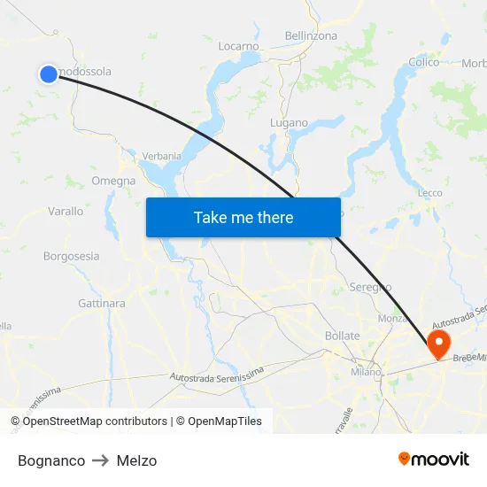 Bognanco to Melzo map