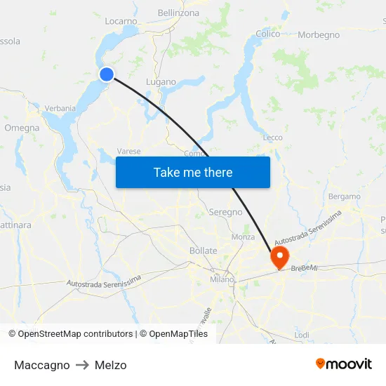 Maccagno to Melzo map