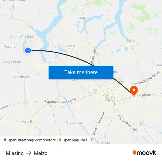 Miasino to Melzo map