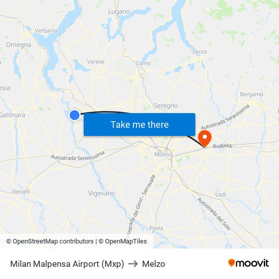 Milan Malpensa Airport (Mxp) to Melzo map