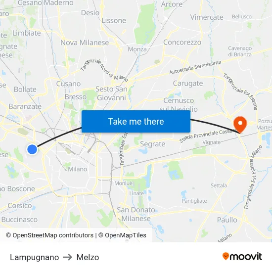 Lampugnano to Melzo map