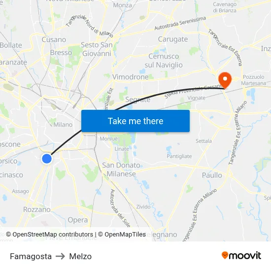Famagosta to Melzo map