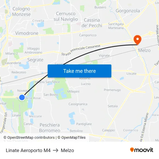 Linate Airport M4 to Melzo map