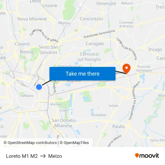 Loreto M1 M2 to Melzo map