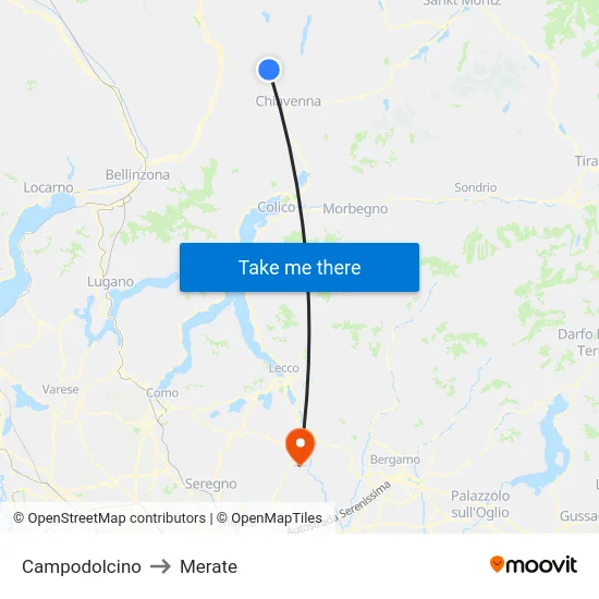 Campodolcino to Merate map