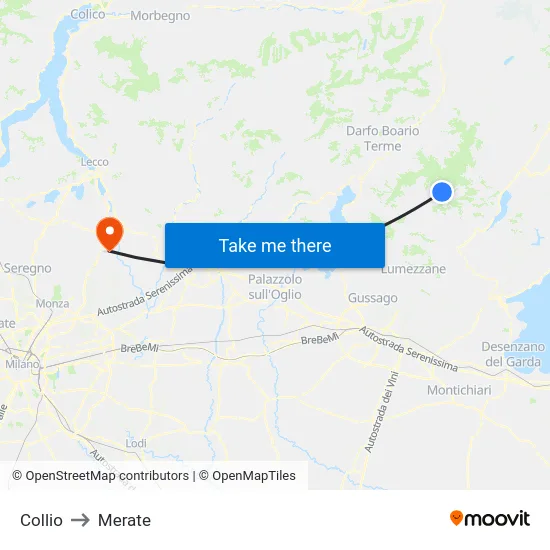 Collio to Merate map