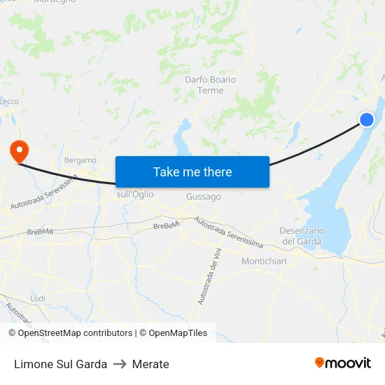 Limone Sul Garda to Merate map