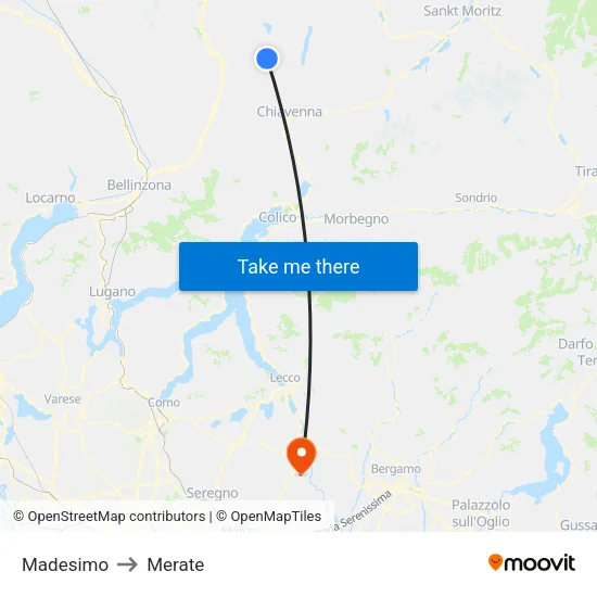 Madesimo to Merate map