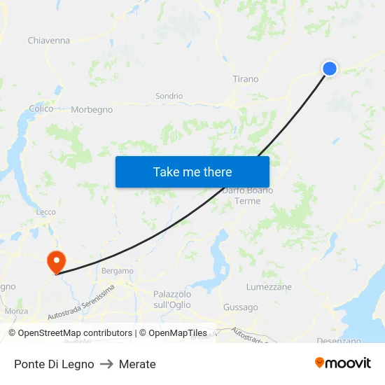 Ponte Di Legno to Merate map
