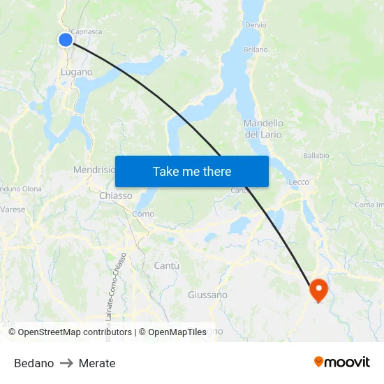 Bedano to Merate map