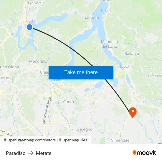 Paradiso to Merate map