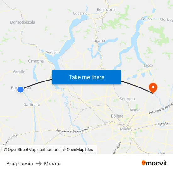 Borgosesia to Merate map