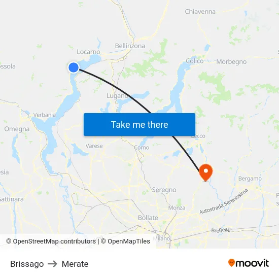 Brissago to Merate map