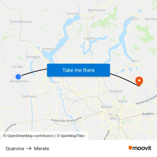 Quarona to Merate map