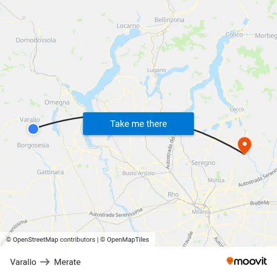 Varallo to Merate map