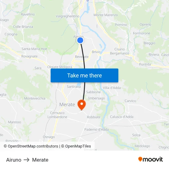 Airuno to Merate map