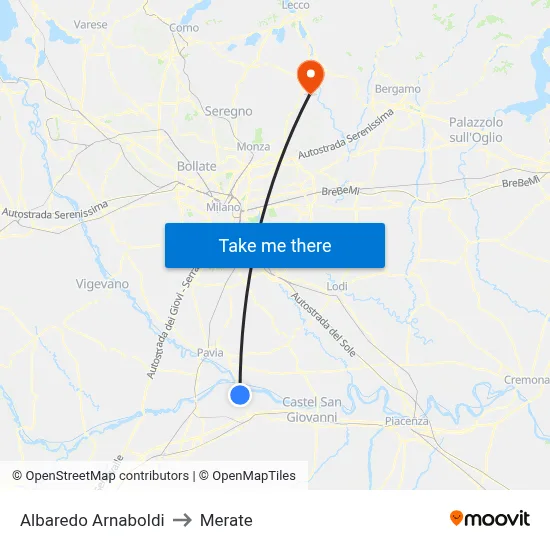 Albaredo Arnaboldi to Merate map