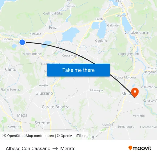 Albese con Cassano to Merate map