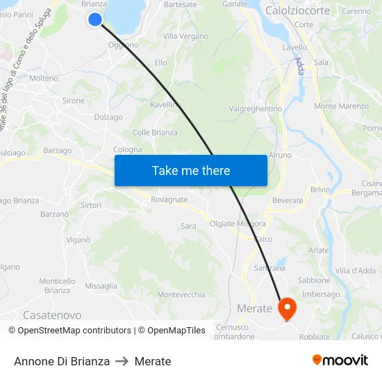 Annone Di Brianza to Merate map