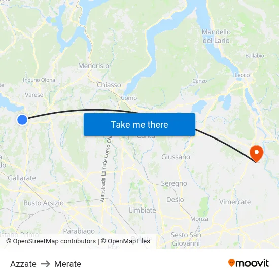 Azzate to Merate map
