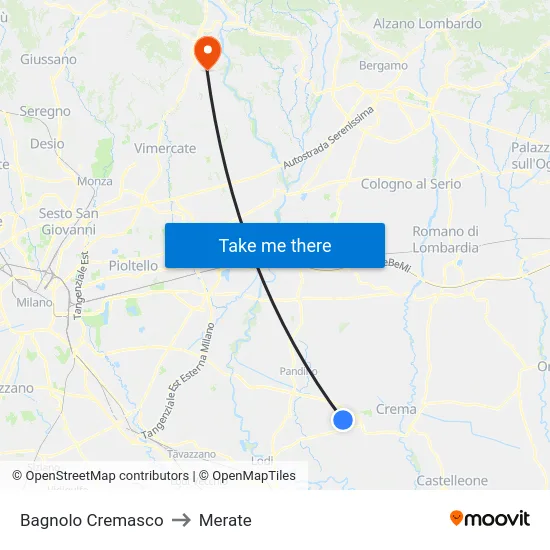 Bagnolo Cremasco to Merate map