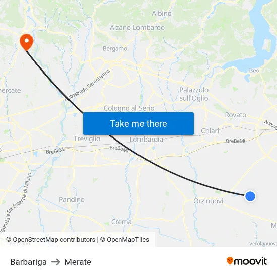 Barbariga to Merate map