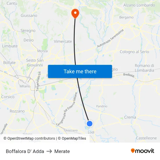 Boffalora D'Adda to Merate map