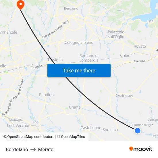 Bordolano to Merate map