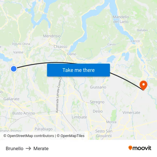 Brunello to Merate map