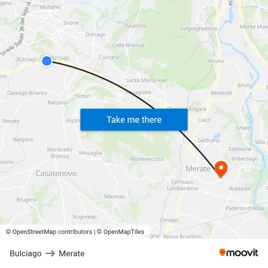 Bulciago to Merate map